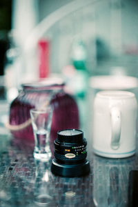 Close-up of wineglass on table