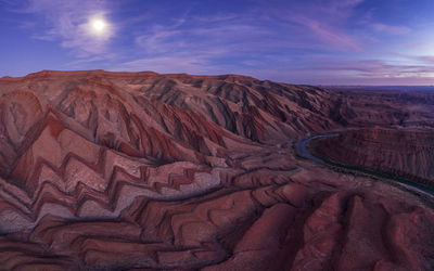 The raplee anticline, unique geology aerial in southern utah at dusk