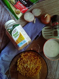 High angle view of food on table