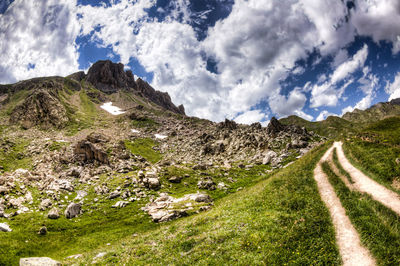 Scenic view of landscape against cloudy sky