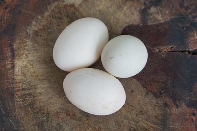 High angle view of white and pebbles on table