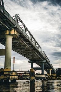 Low angle view of bridge over river against sky