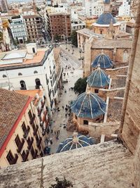 High angle view of buildings in city