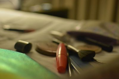 Close-up of objects on table