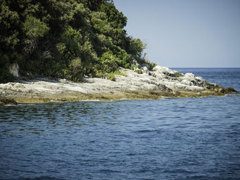 Scenic view of sea against clear sky