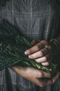 Person holding kale leaves