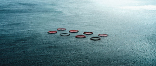 High angle view of containers in sea