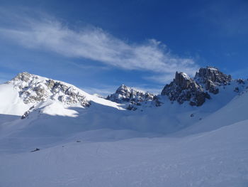 Scenic view of snowcapped mountains against sky