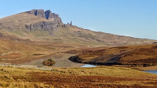 Scenic view of landscape against clear blue sky