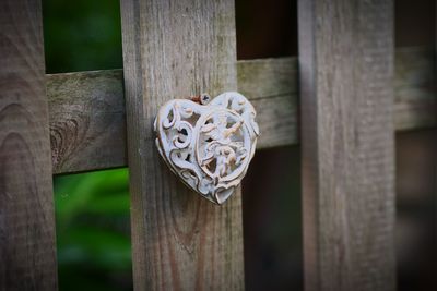 Close-up of heart shape on wood