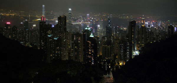 Modern buildings in city at night