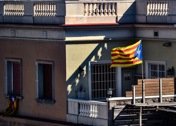 Catalonian flag on building in town
