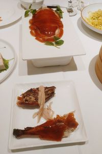 High angle view of food in plate