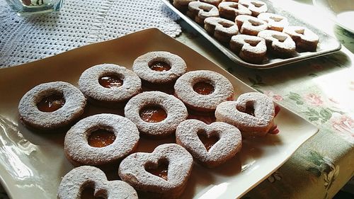 High angle view of cookies on table