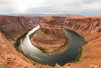 High angle view of rock formations in river