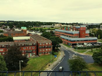 High angle view of vehicles on road