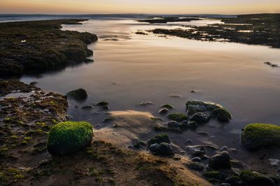 Scenic view of sea against sky at sunset