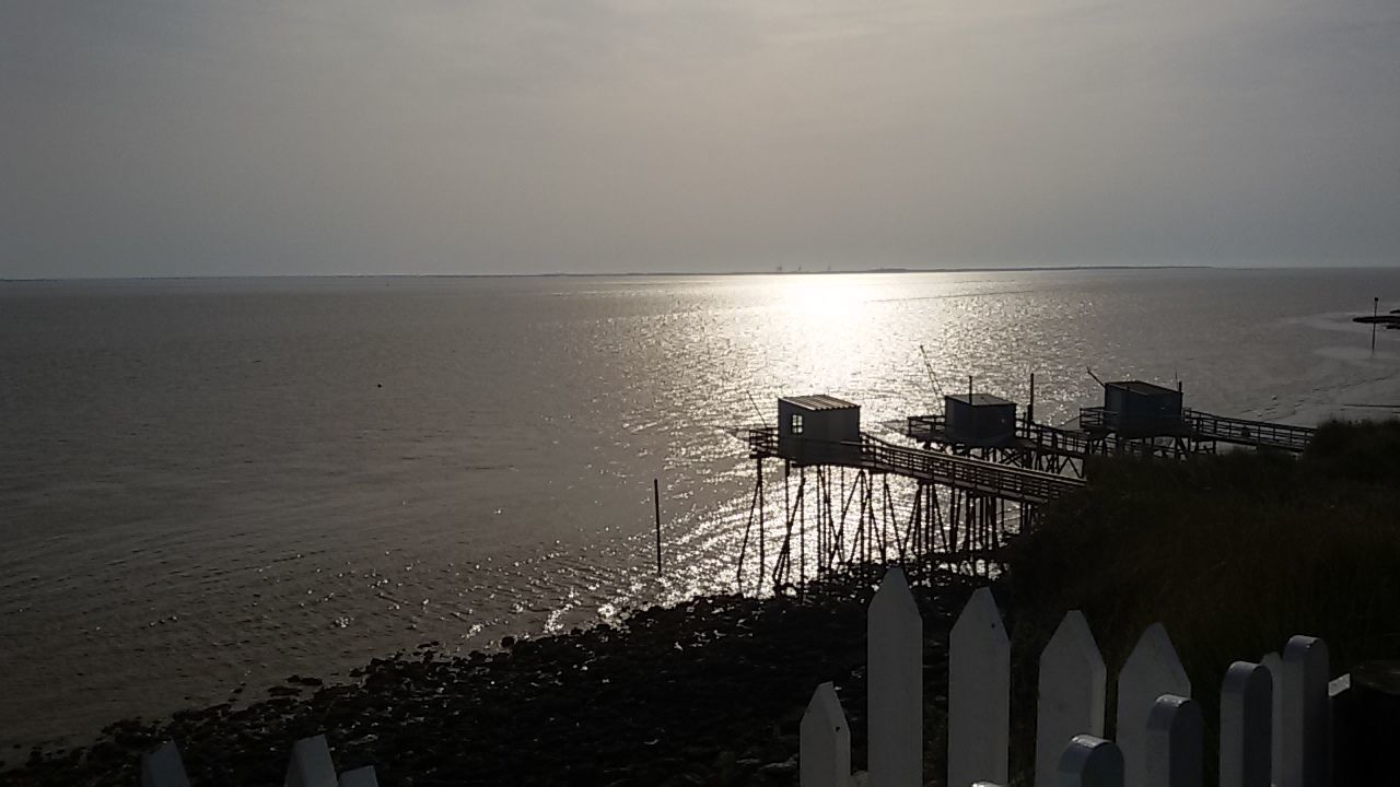 sea, horizon over water, water, railing, scenics, sky, nature, tranquility, sunset, beach, beauty in nature, architecture, built structure, tranquil scene, outdoors, no people, clear sky, day