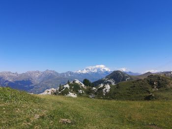 Scenic view of landscape against clear blue sky