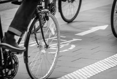 Low section of bicycle on street