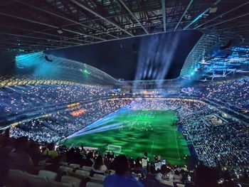 Crowd at illuminated bbva soccer stadium