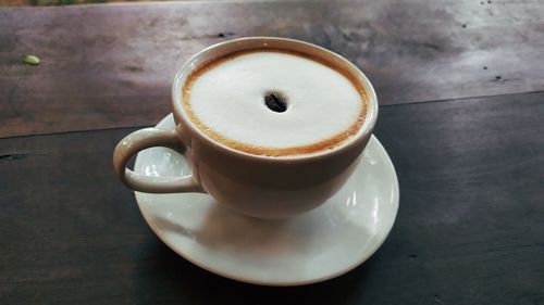High angle view of coffee on table