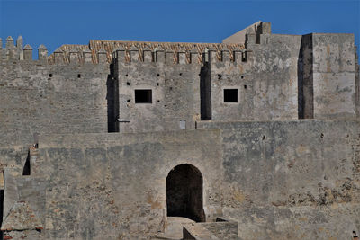 Low angle view of old temple against clear sky