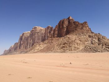 Rock formations in desert against clear sky