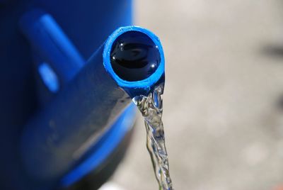 High angle view of blue container