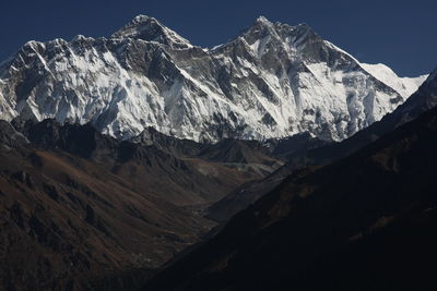 Scenic view of snowcapped mountains against sky mit. everest, himalaya, nepal