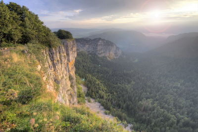 Famous cliff creux du van at neuchatel by day, switzerland, hdr