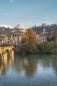 Reflection of built structure in river