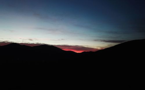 Scenic view of silhouette mountains against sky at sunset