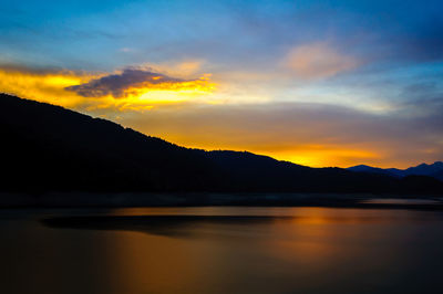 Scenic view of sunset over lake