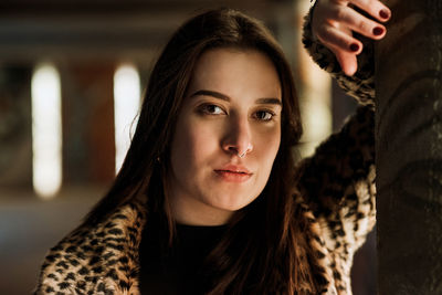 Close-up portrait of beautiful young woman