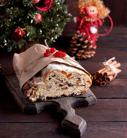 Close-up of christmas tree on table