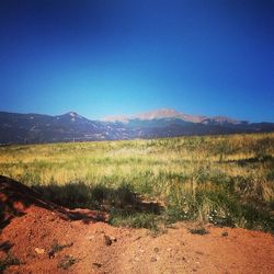 Scenic view of mountains against clear sky