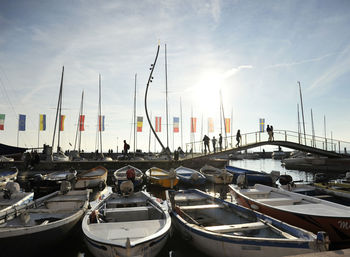 Boats moored in harbor