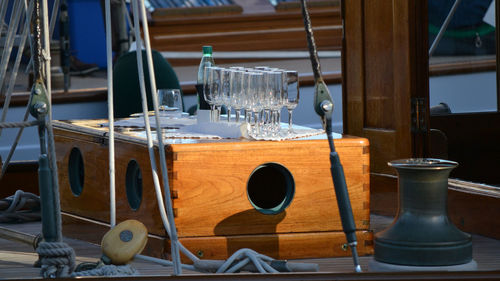 Champagne flutes in boat