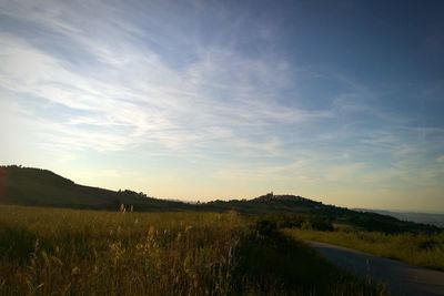 Scenic view of field against sky during sunset