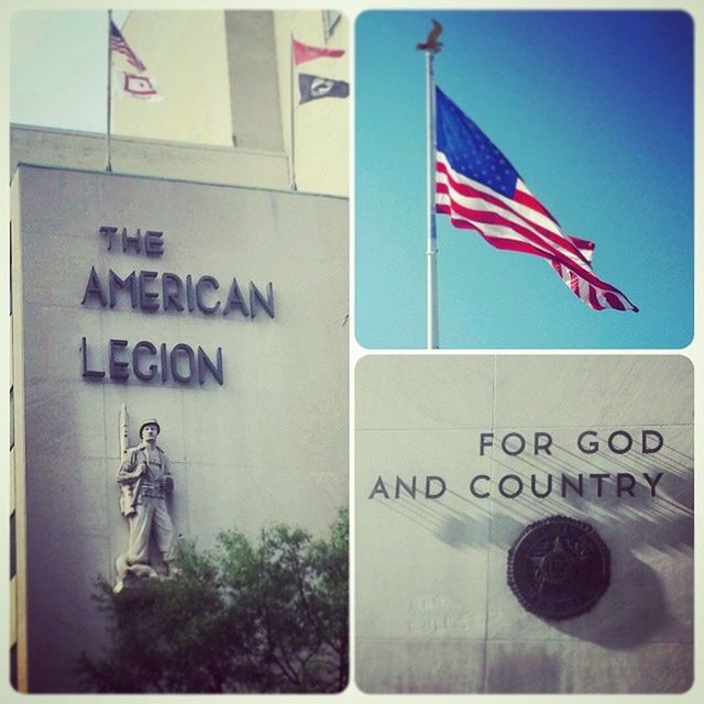 flag, patriotism, identity, national flag, text, western script, american flag, communication, culture, wind, pole, road sign, guidance, day, pride, striped, low angle view, no people, arrow symbol, waving