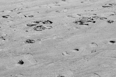 High angle view of footprints on sand