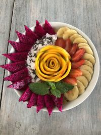 High angle view of rose bouquet on table