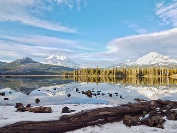 Scenic view of snowcapped mountains against sky