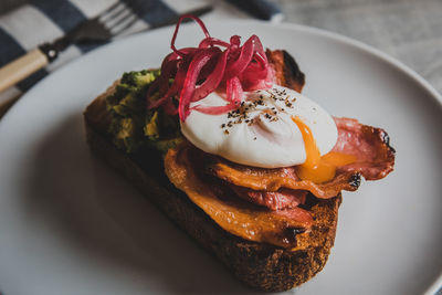 Close-up of breakfast on plate on table