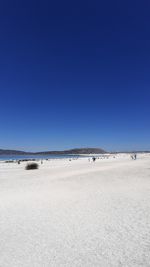 Scenic view of beach against clear blue sky