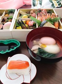 High angle view of food in bowl on table