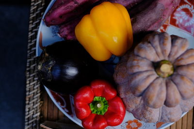 Directly above shot of vegetables in plate on place mat