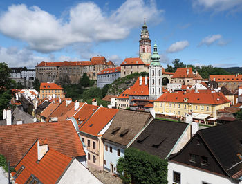 High angle view of townscape against sky