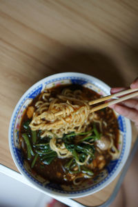 Close-up of soup served in bowl